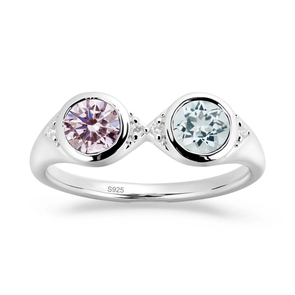 Round Aquamarine and Pink Cubic Zirconia Toi Et Moi Ring - Image 6