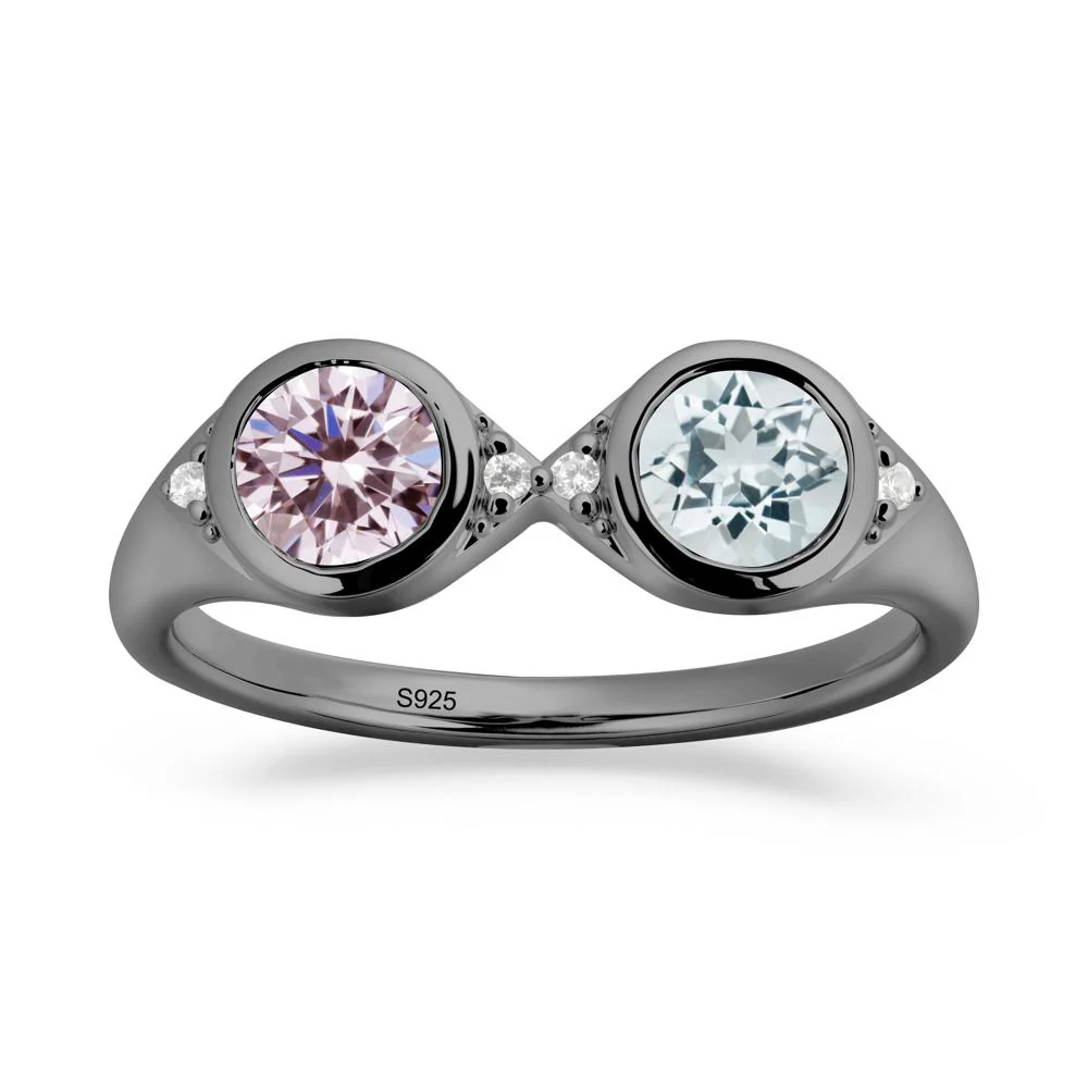 Round Aquamarine and Pink Cubic Zirconia Toi Et Moi Ring - Image 7