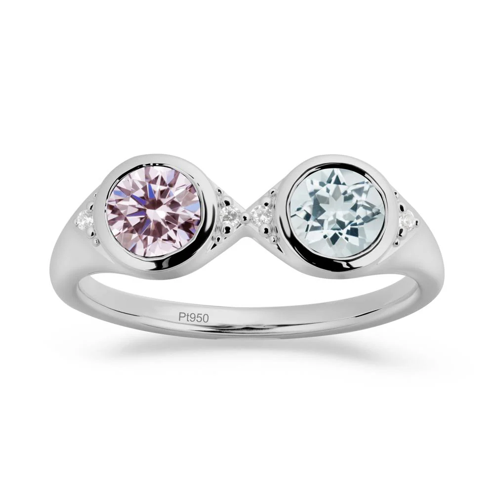 Round Aquamarine and Pink Cubic Zirconia Toi Et Moi Ring - Image 8