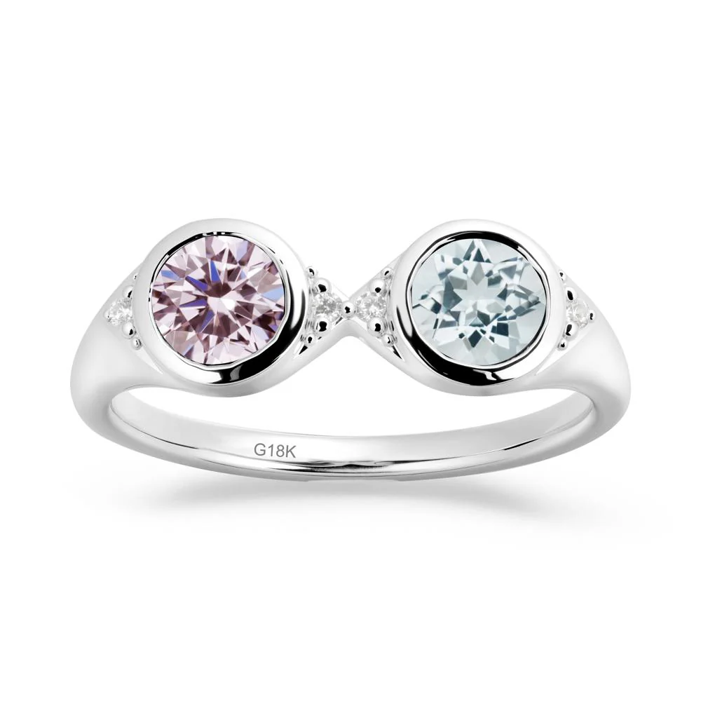 Round Aquamarine and Pink Cubic Zirconia Toi Et Moi Ring - Image 9
