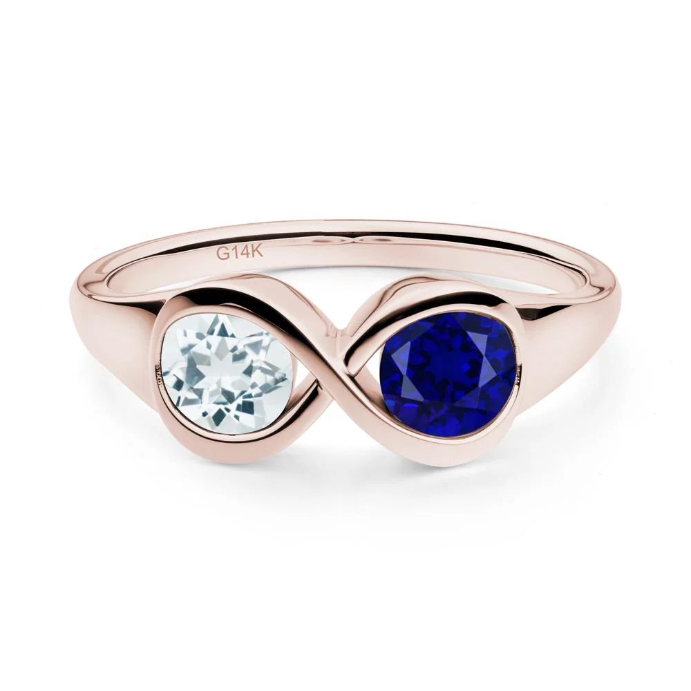 Round Aquamarine and Sapphire Infinity Ring