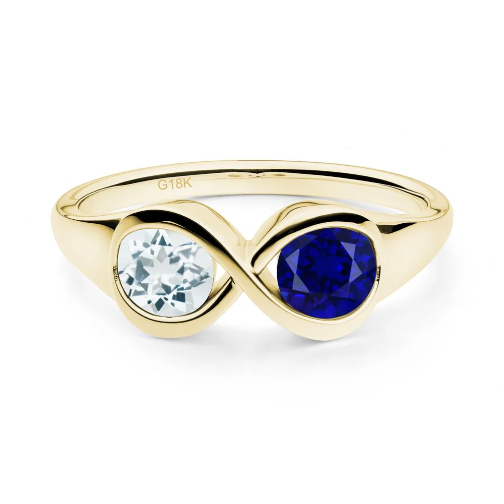 Round Aquamarine and Sapphire Infinity Ring - Image 2