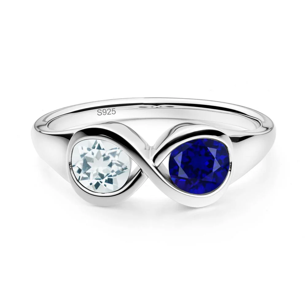Round Aquamarine and Sapphire Infinity Ring - Image 6