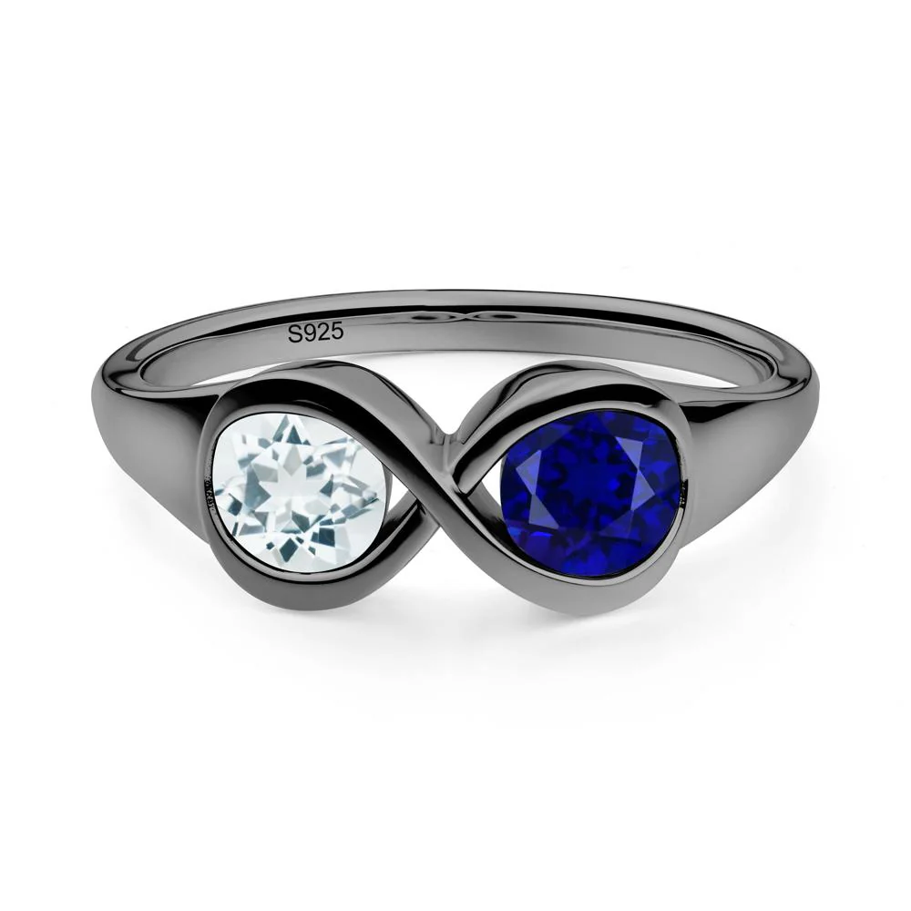 Round Aquamarine and Sapphire Infinity Ring - Image 8