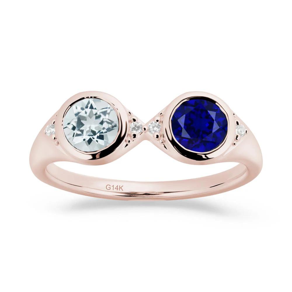 Round Aquamarine and Sapphire Toi Et Moi Ring - Image 6