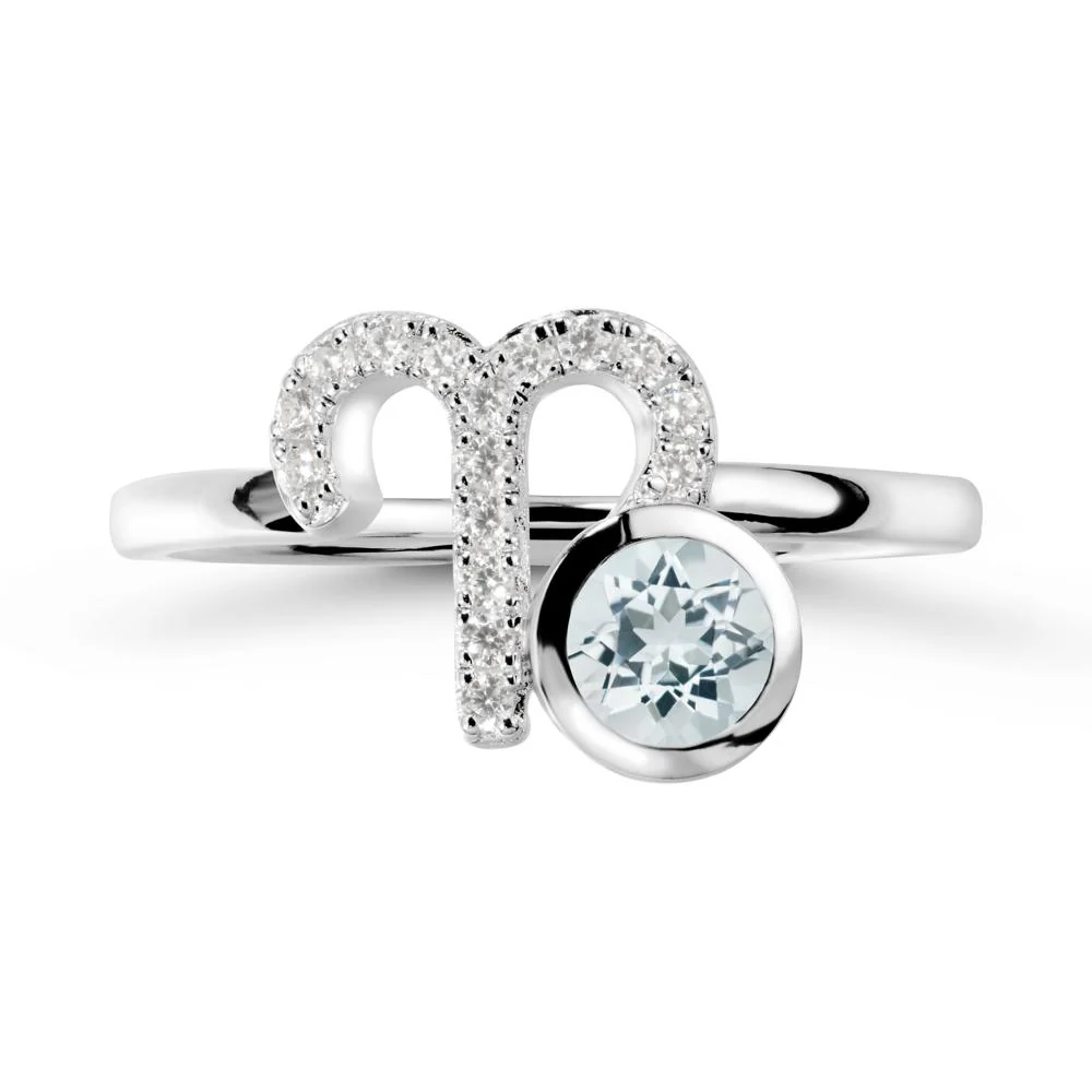 Round Aquamarine Aries Zodiac Ring-Bold & Ambitious - Image 3