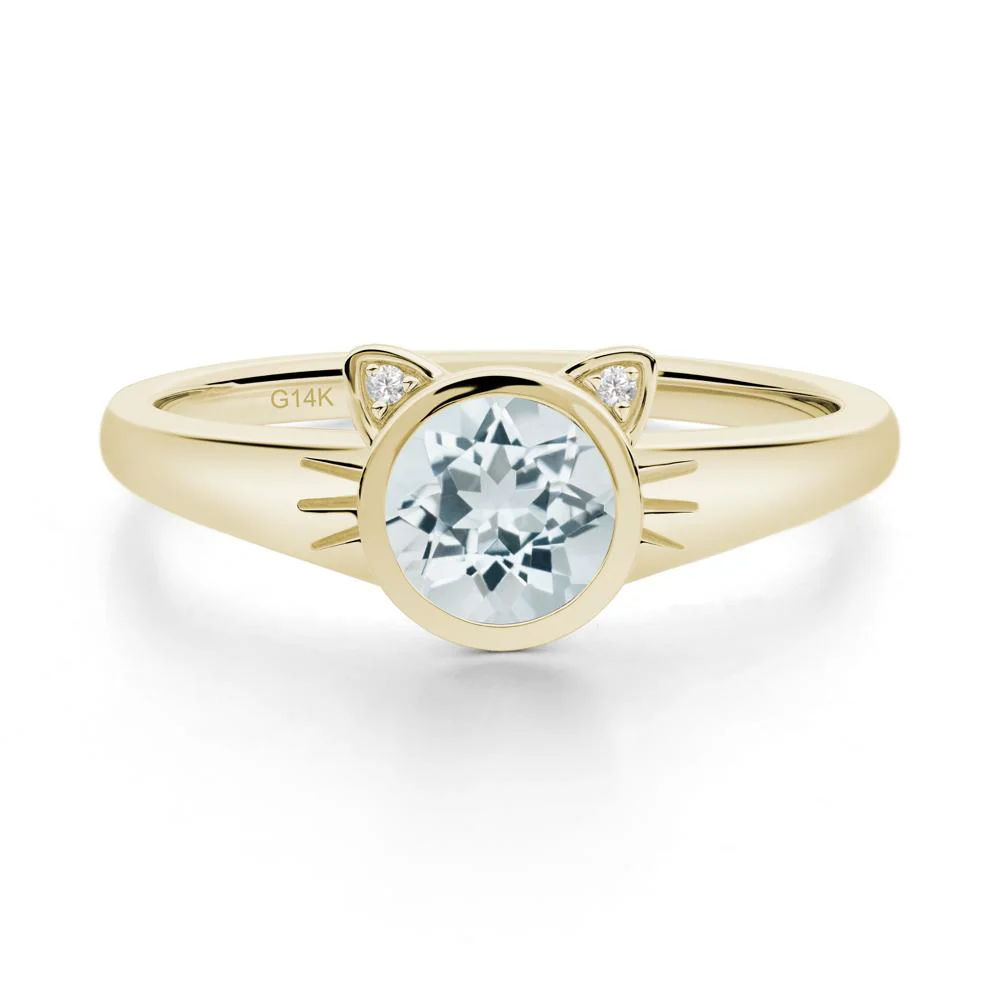 Round Aquamarine Cat Ear Ring