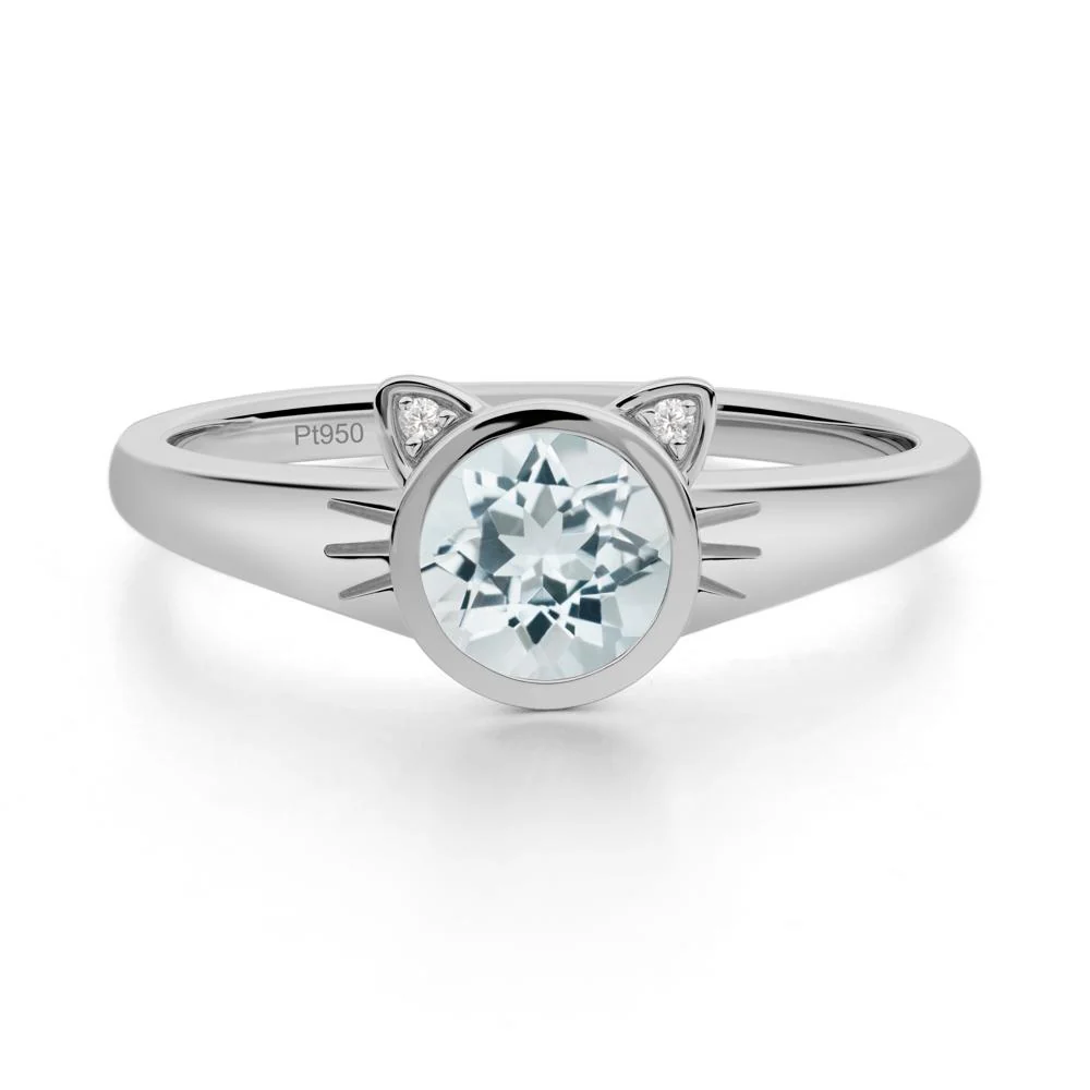 Round Aquamarine Cat Ear Ring - Image 5