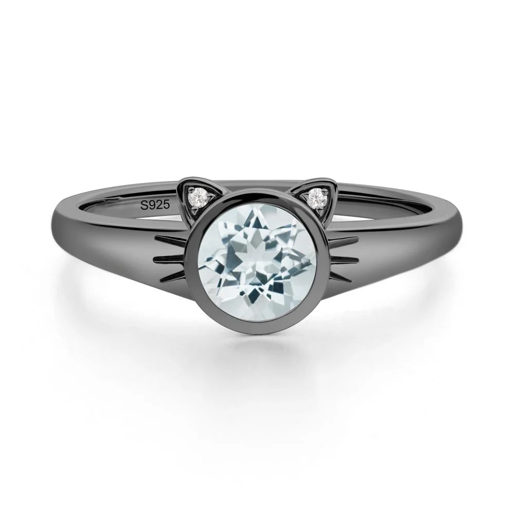 Round Aquamarine Cat Ear Ring - Image 6