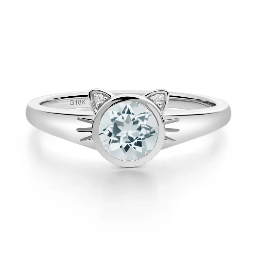 Round Aquamarine Cat Ear Ring - Image 8