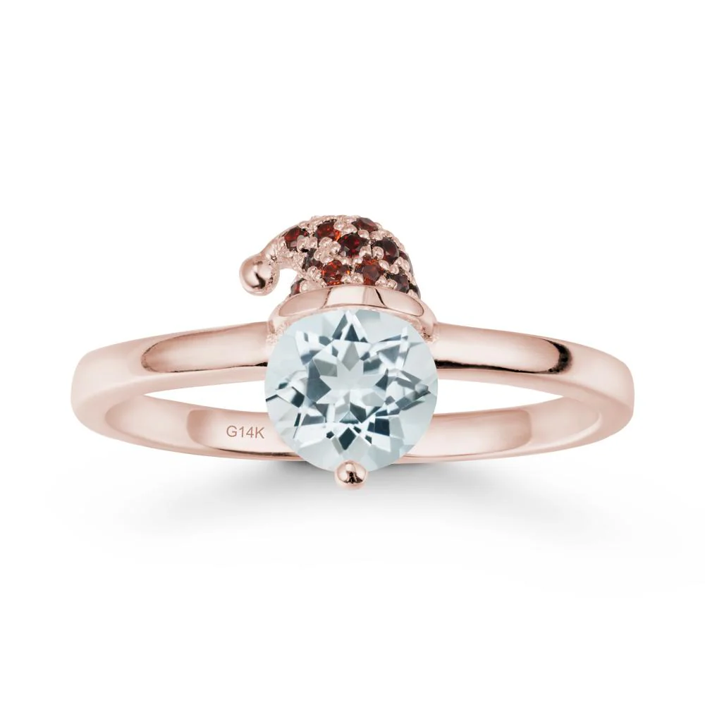 Round Aquamarine Creative Ring In 14K Rose Gold - Image 2