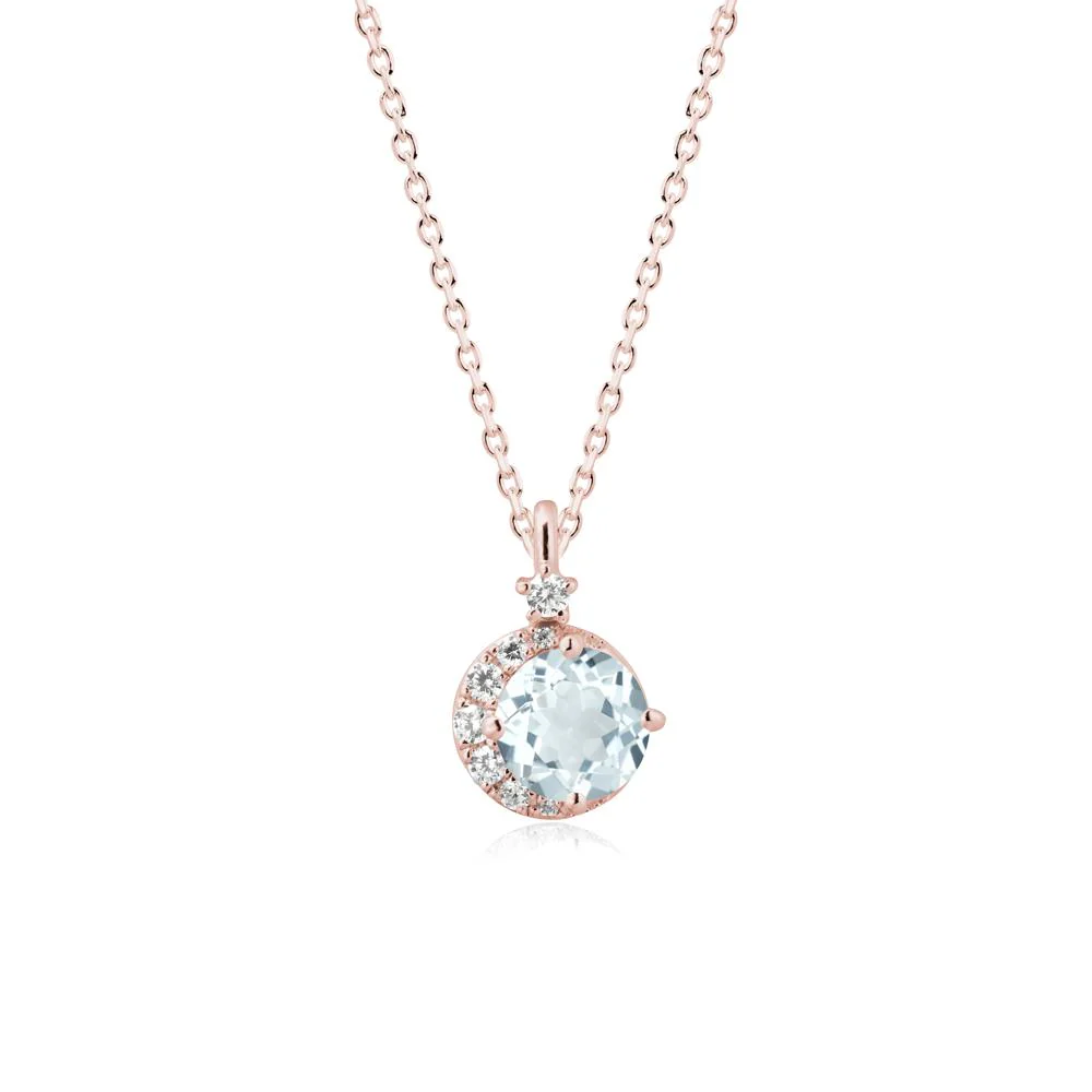 Round Aquamarine Crescent Pendant Necklace - Image 4