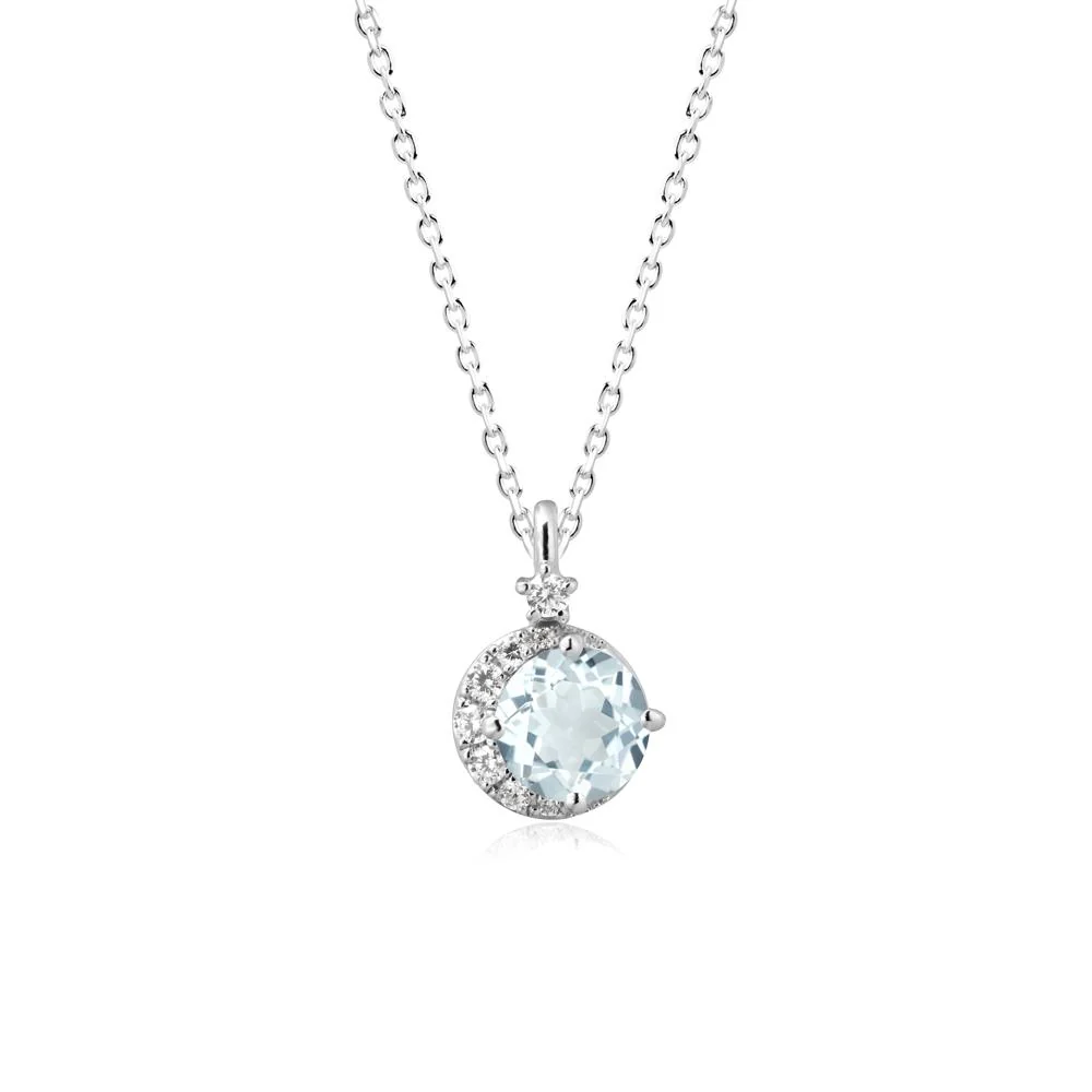 Round Aquamarine Crescent Pendant Necklace - Image 5