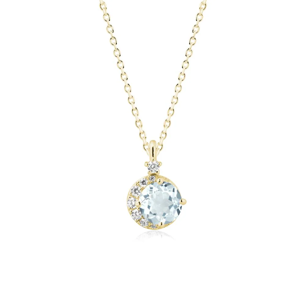 Round Aquamarine Crescent Pendant Necklace - Image 6