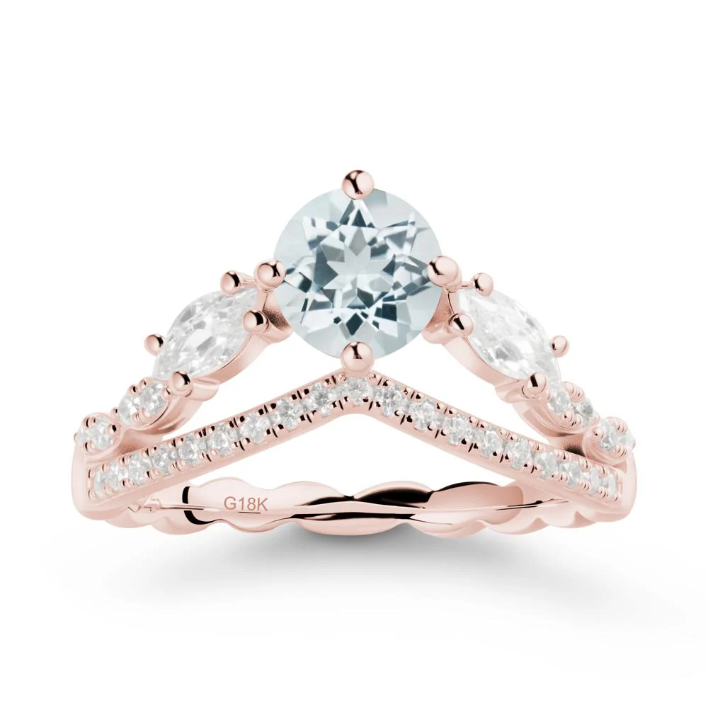 Round Aquamarine Crown Ring with Leaf - Image 4