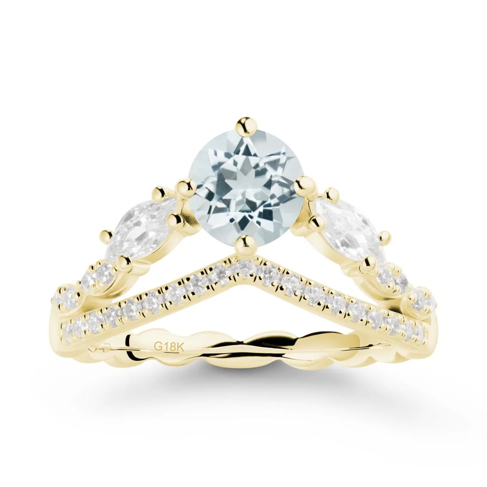 Round Aquamarine Crown Ring with Leaf - Image 6