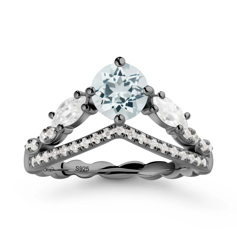 Round Aquamarine Crown Ring with Leaf - Image 7