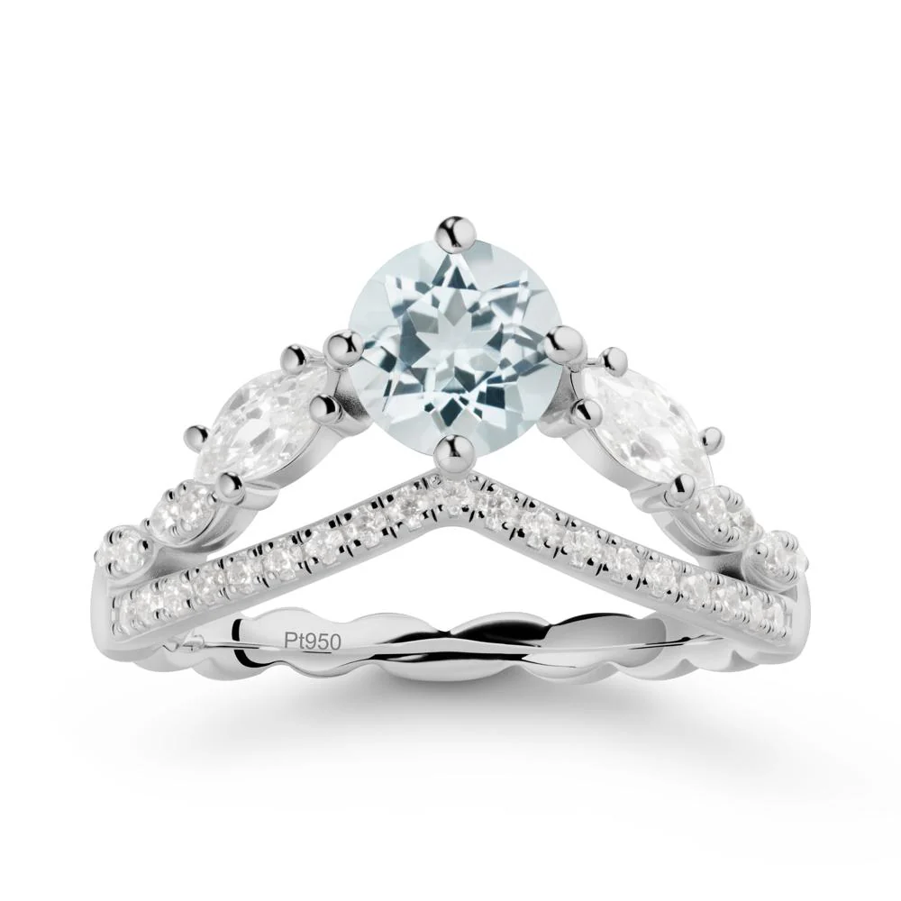 Round Aquamarine Crown Ring with Leaf - Image 8