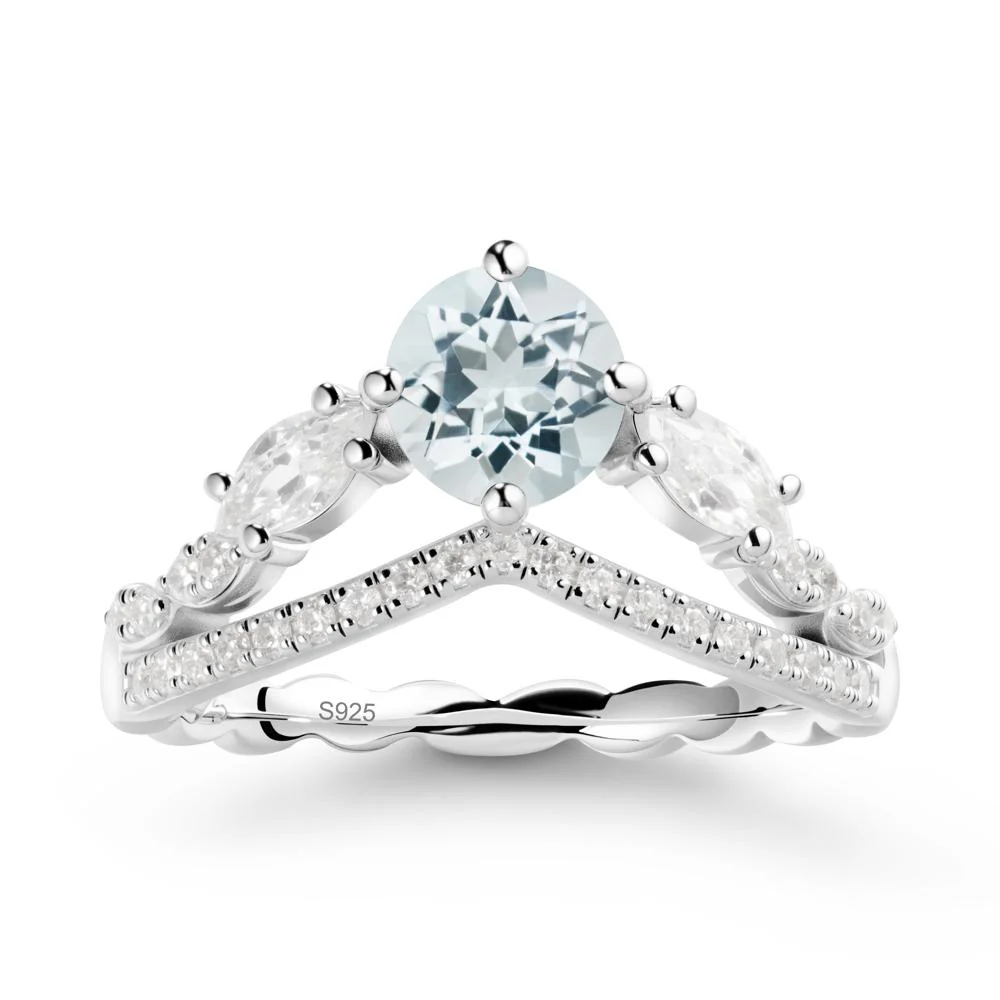Round Aquamarine Crown Ring with Leaf - Image 9