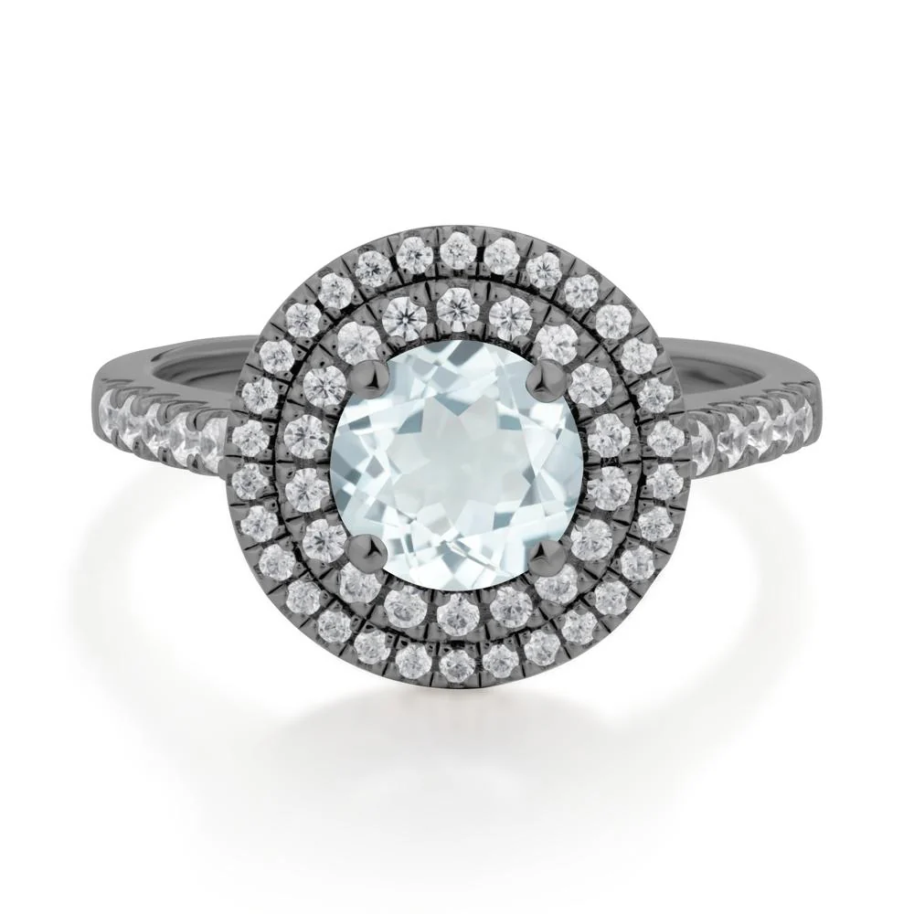 Round Aquamarine Double Halo Engagement Ring - Image 3