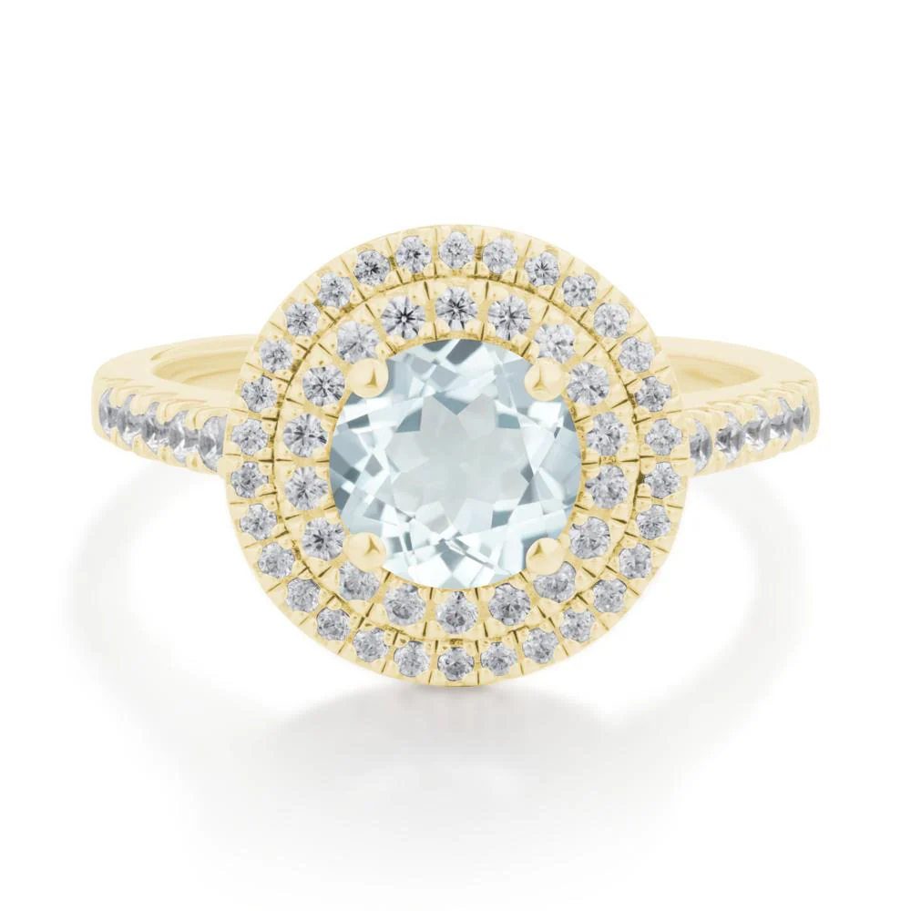 Round Aquamarine Double Halo Engagement Ring - Image 4