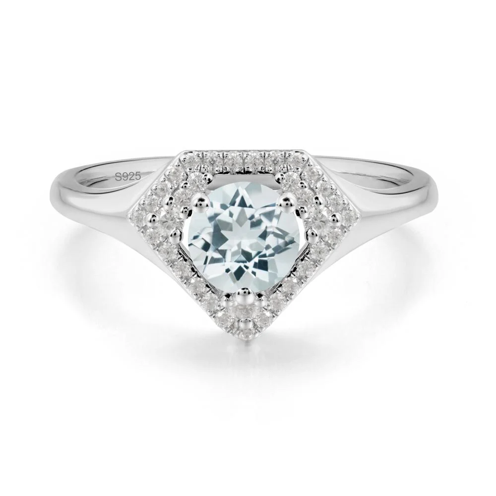 Round Aquamarine Double Halo Ring - Image 9