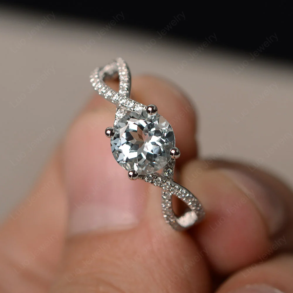 Round Aquamarine Twisted Engagement Ring