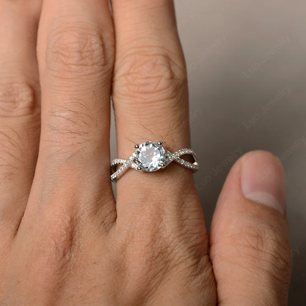 Round Aquamarine Twisted Engagement Ring - Image 3
