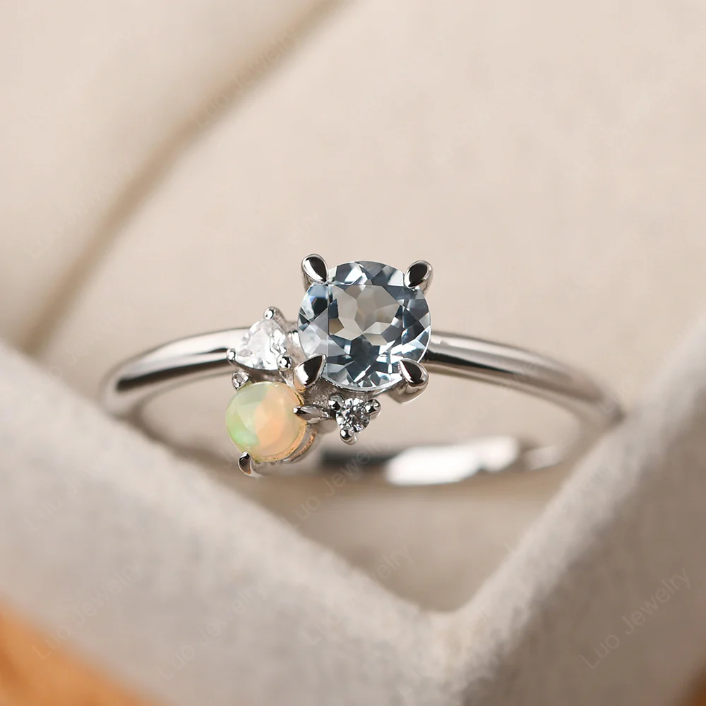 Round Aquamarine Engagement Ring - Image 2
