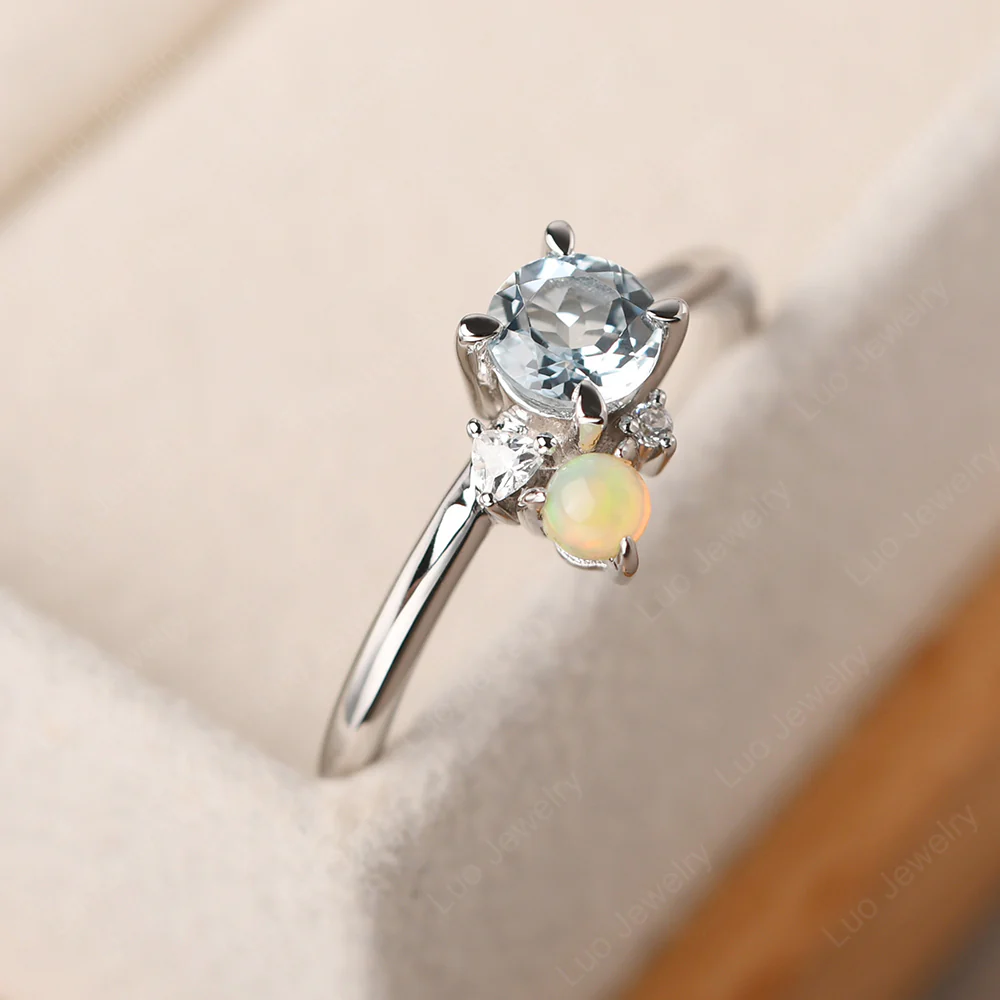 Round Aquamarine Engagement Ring - Image 3