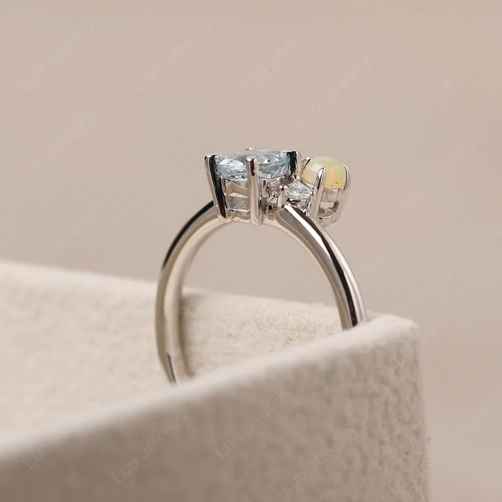 Round Aquamarine Engagement Ring - Image 5