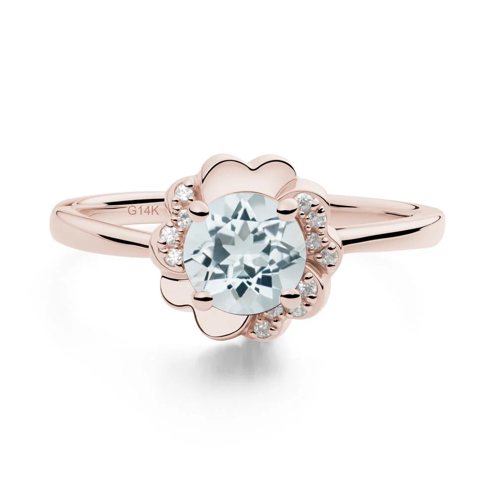 Round Aquamarine Floral Engagement Ring
