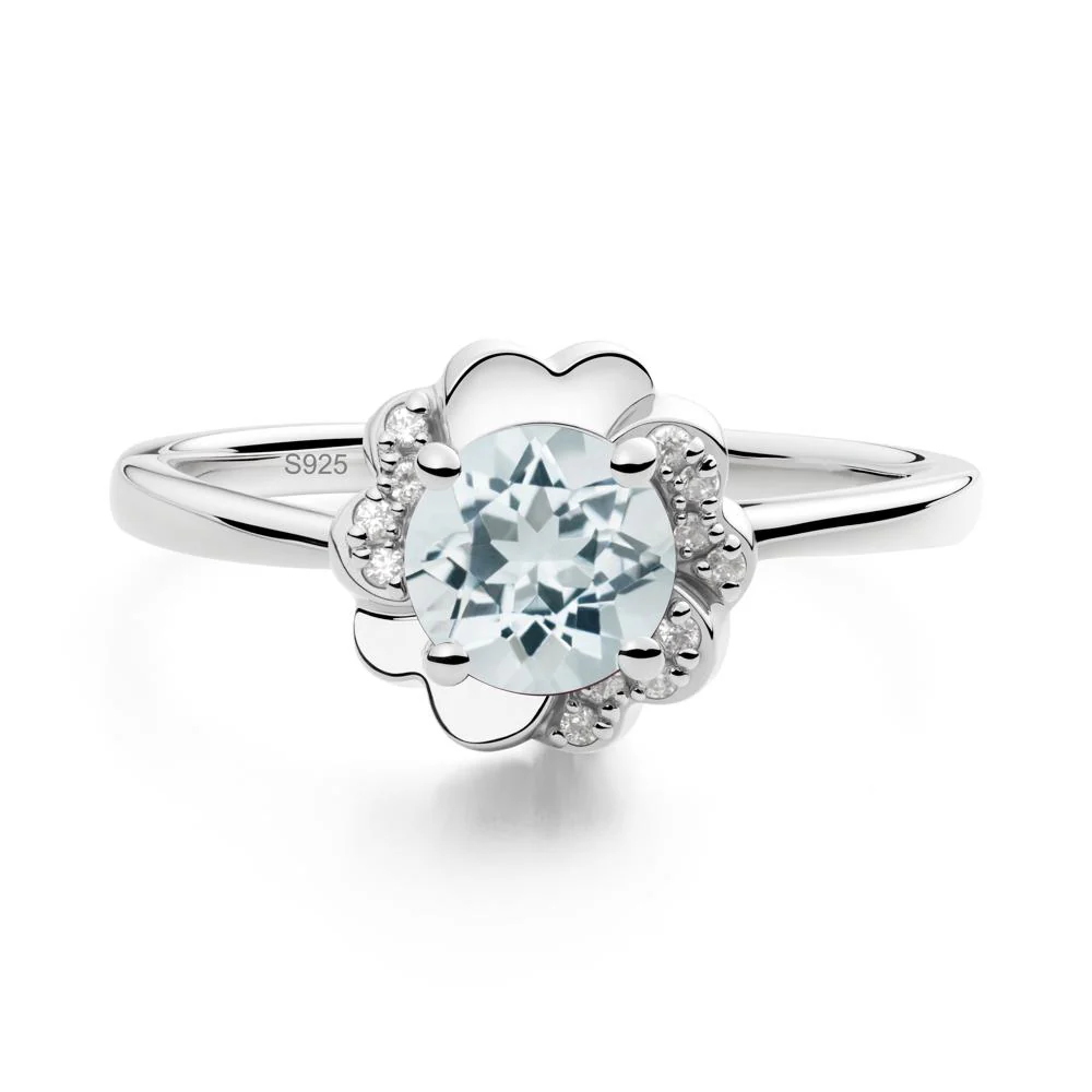 Round Aquamarine Floral Engagement Ring - Image 3