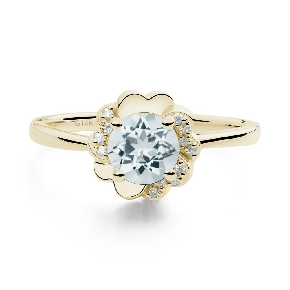 Round Aquamarine Floral Engagement Ring - Image 4