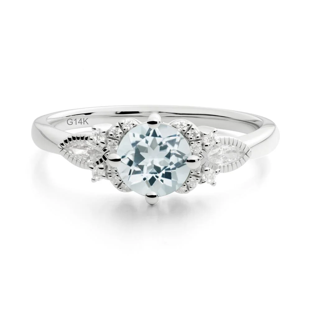Round Aquamarine Floral Statement Ring - Image 3