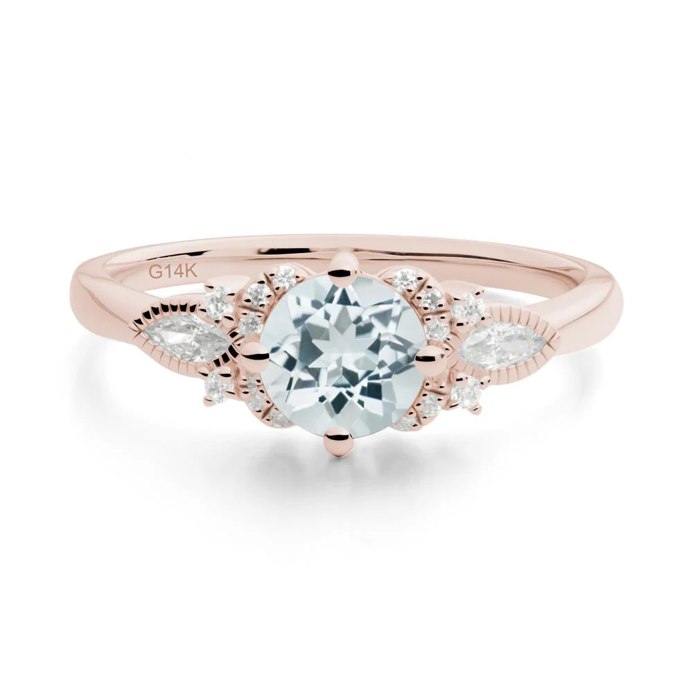 Round Aquamarine Floral Statement Ring - Image 4