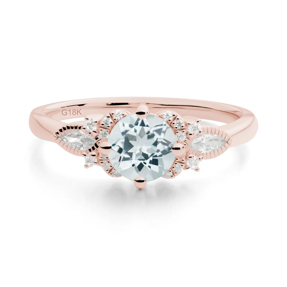 Round Aquamarine Floral Statement Ring - Image 6