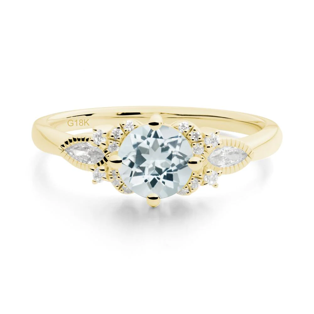 Round Aquamarine Floral Statement Ring - Image 9