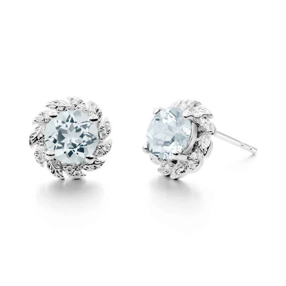 Round Aquamarine Flower Earrings