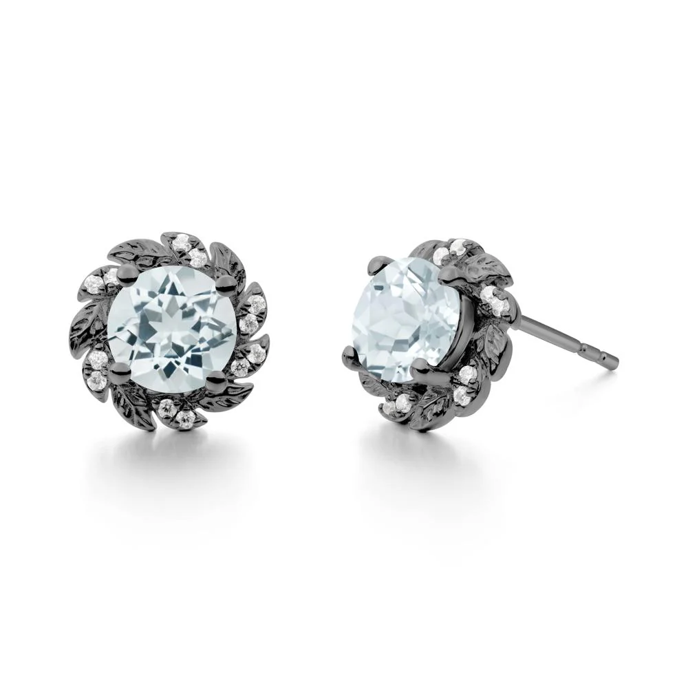 Round Aquamarine Flower Earrings - Image 3