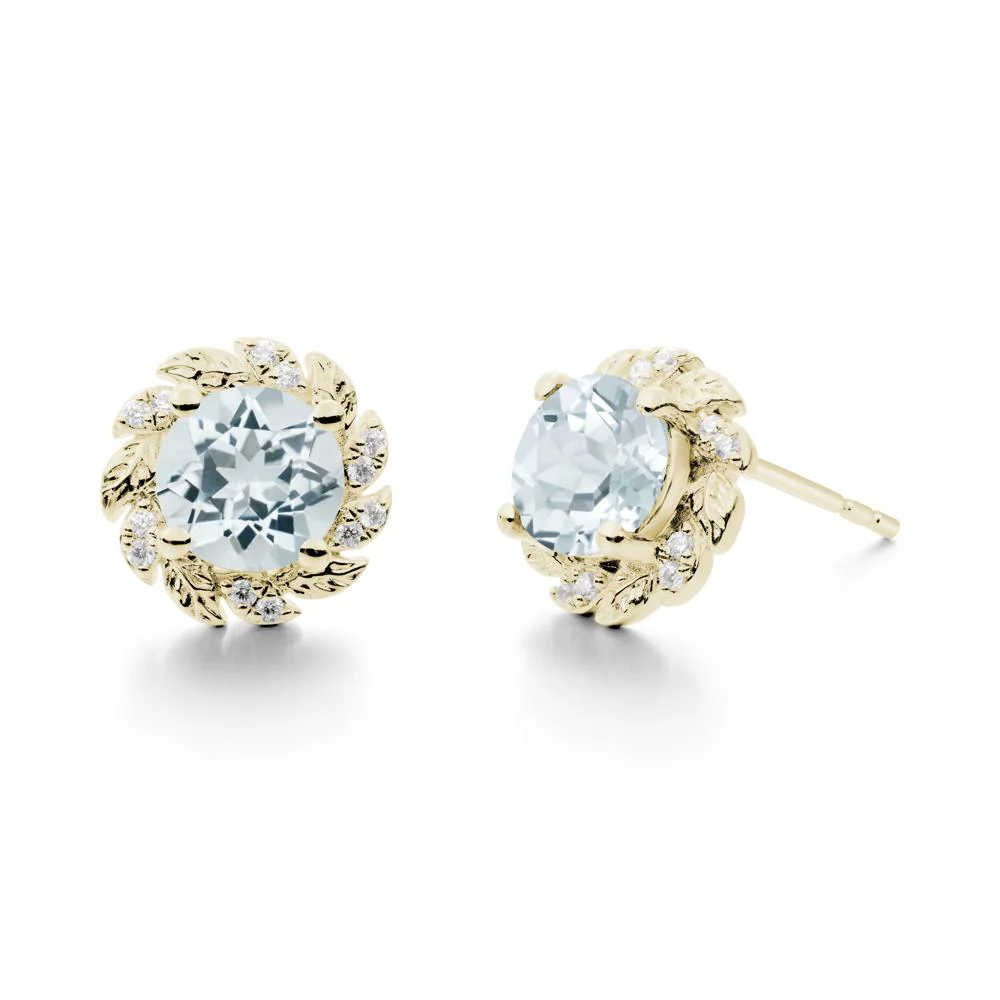 Round Aquamarine Flower Earrings - Image 4