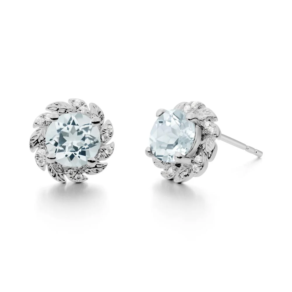 Round Aquamarine Flower Earrings - Image 5