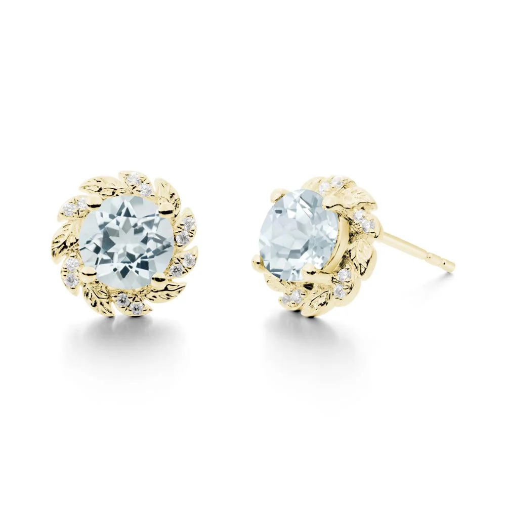 Round Aquamarine Flower Earrings - Image 6