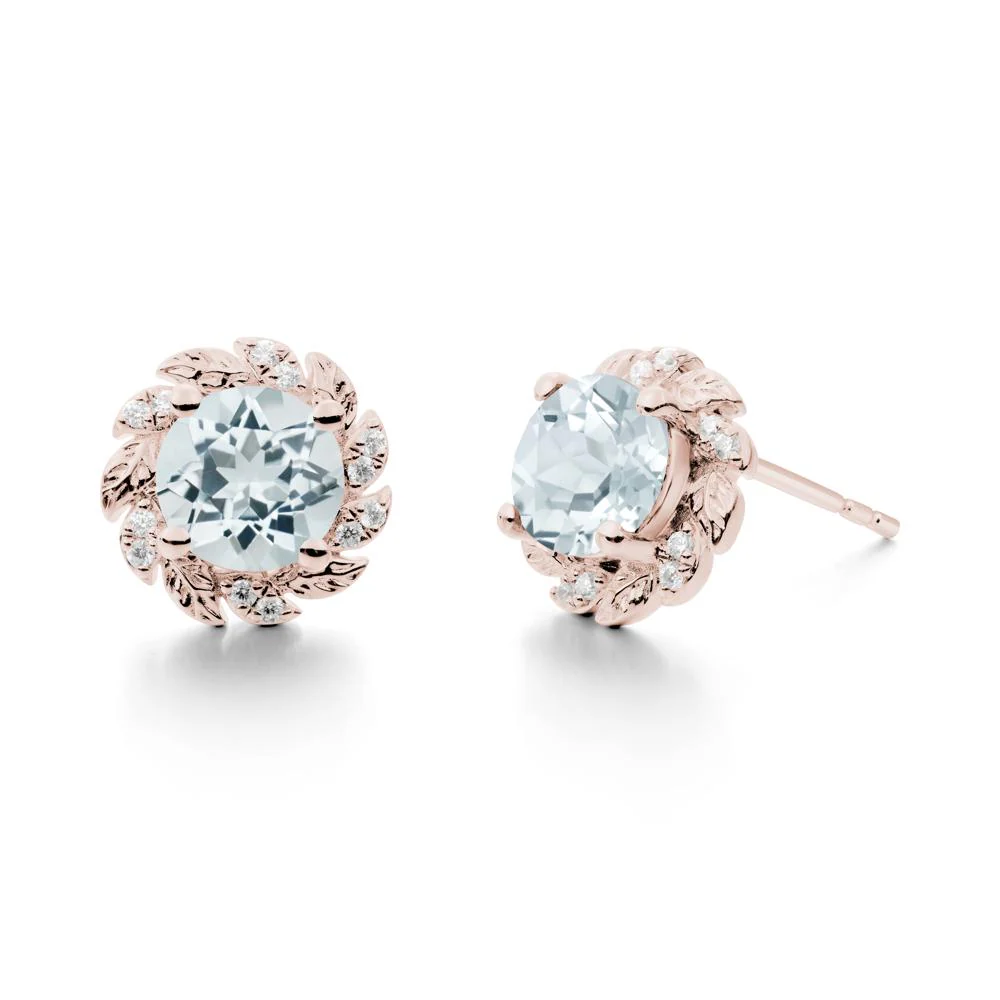 Round Aquamarine Flower Earrings - Image 7