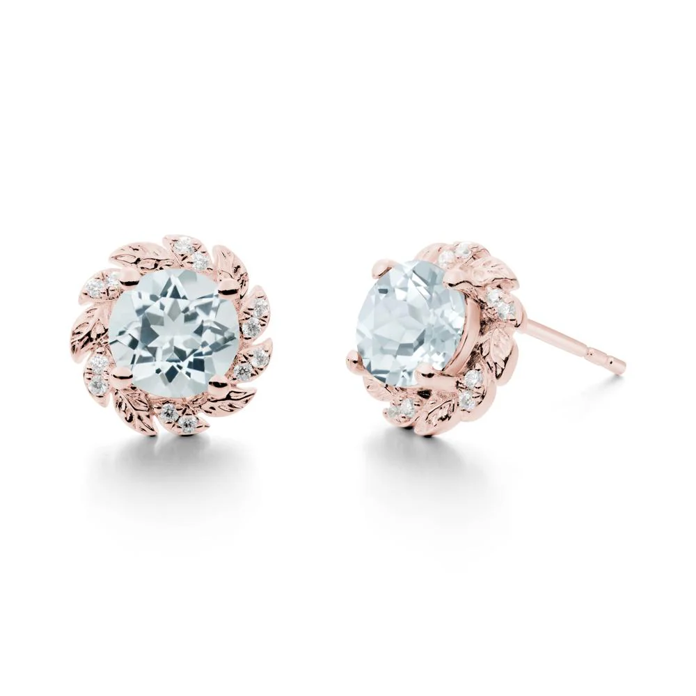 Round Aquamarine Flower Earrings - Image 8