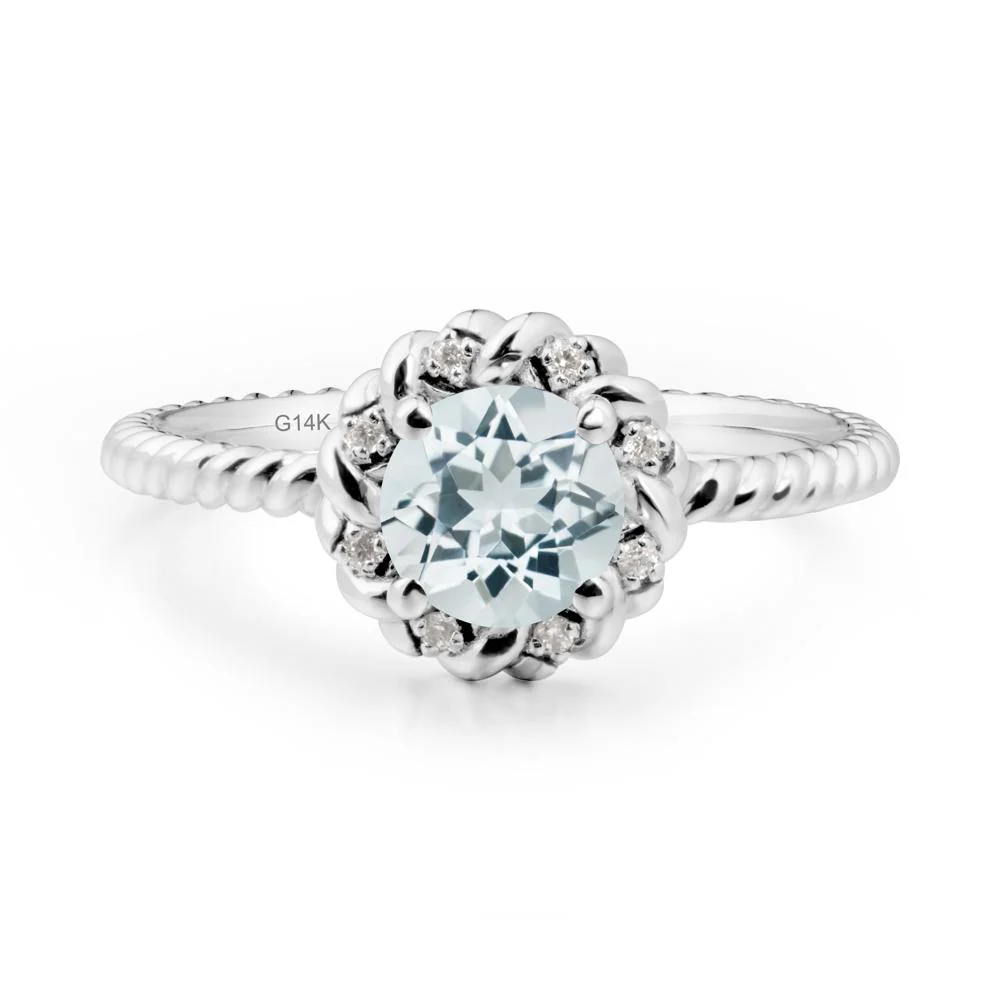 Round Aquamarine Halo Engagement Ring - Image 2