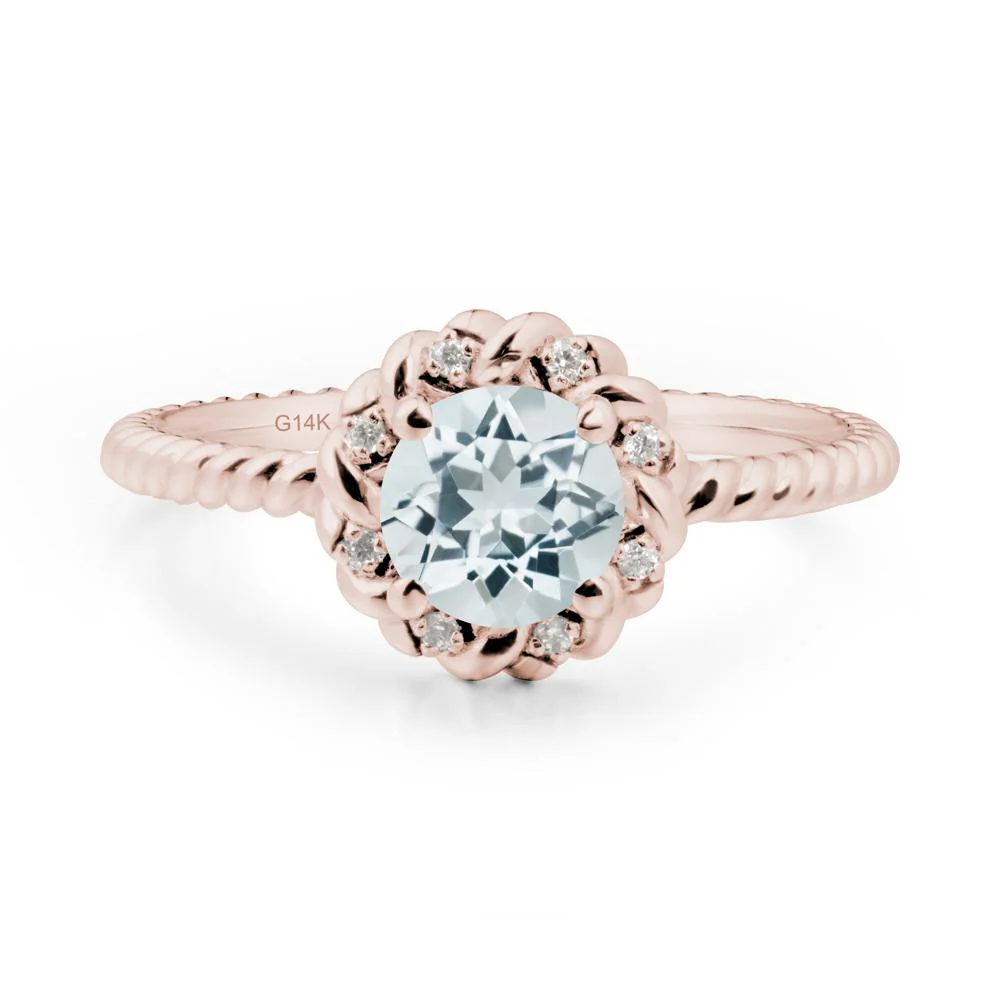 Round Aquamarine Halo Engagement Ring - Image 3