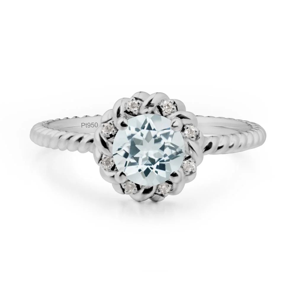 Round Aquamarine Halo Engagement Ring - Image 6