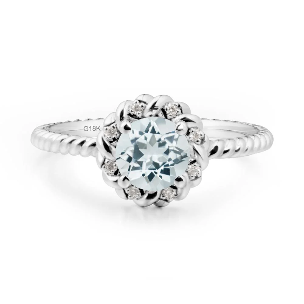 Round Aquamarine Halo Engagement Ring - Image 8