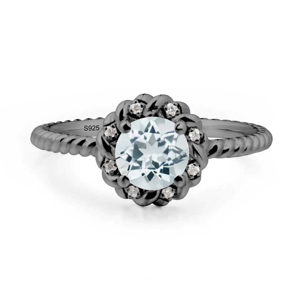 Round Aquamarine Halo Engagement Ring - Image 9